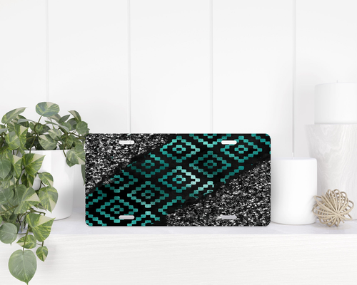 Aztec faux glitter|License Plate