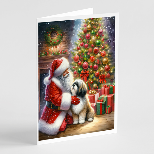 Lhasa Apso and Santa Claus Greeting Cards Pack of 8