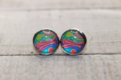 Colorful Swirls  Glass Stud Earrings