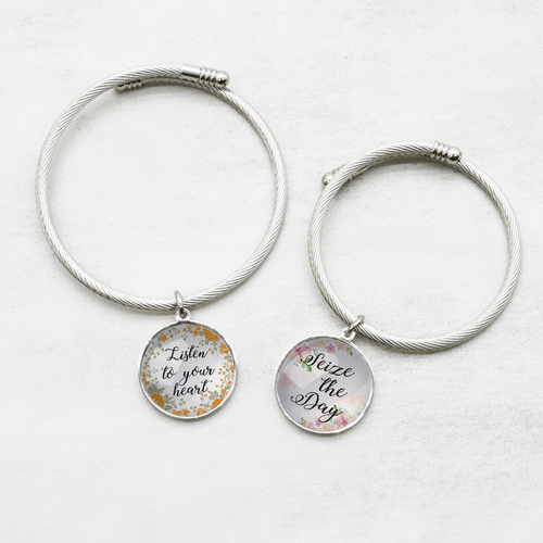 Pink Box Floral Inspirational Cabochon Cable Bracelets - PinkBox3-1652