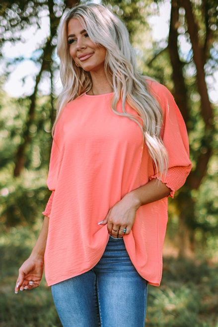 Alessia Smocked Wrist Shift Top - AlessiaSmockedTop-Black-L