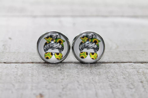 Sunflower Messy Bun & Sunnies  Glass Stud Earrings