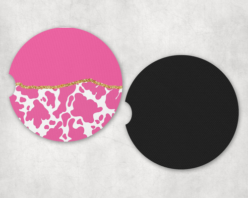 Pink Cow Print Neoprene Car Coaster Set