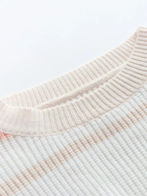 Smaibulun | Peach Stripe Crew Neck Knit Top - S001273B001855P000236V003