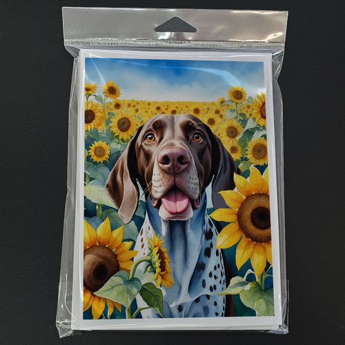 German Shorthaired Pointer in Sunflowers Greeting Cards Pack of 8