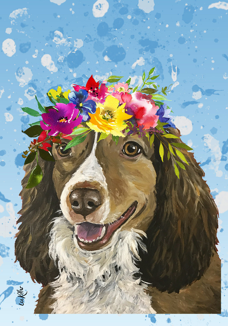 Brittany Spaniel - Hippie Hound Studios Summer Crown  House and Garden Flags