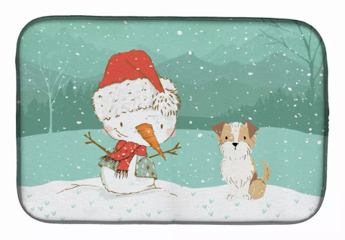 Dog and Snowman Christmas Dish Drying Mat - S000213B001695P115994V029