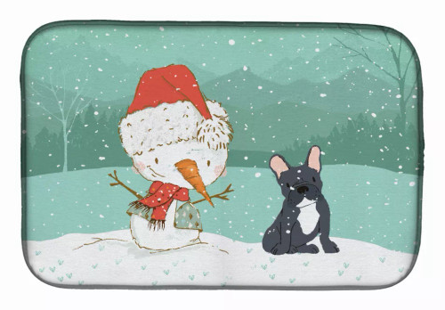 Dog and Snowman Christmas Dish Drying Mat - S000213B001695P115994V018