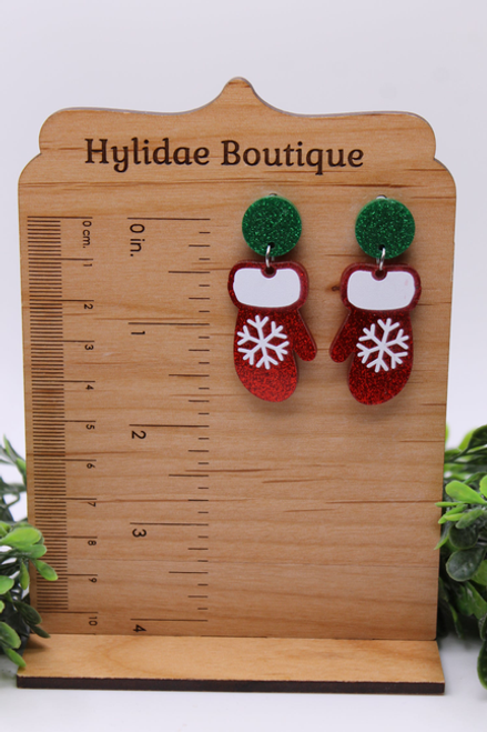 Red Glitter Snowflake Mittens || Dangle Earrings Red Glitter Snowflake Mittens || Dangle Earrings