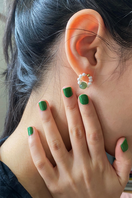 Isa Beaded pearl jade hoop earrings