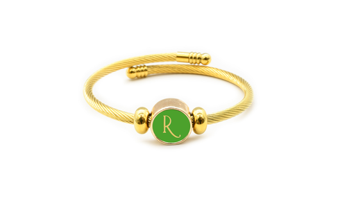 Interchangeable Reversible Round Cable Initial Bracelets - CLRFLDIYRNDRGRNGLDSM