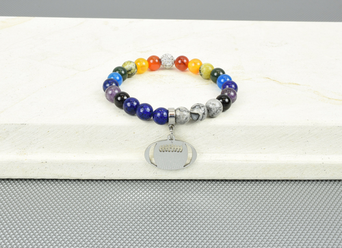 Women's Natural Gemstone Football Chakra Stretch Bracelet By Pink Box - PinkBox5-00587 Women's Natural Gemstone Football Chakra Stretch Bracelet By Pink Box - PinkBox5-00587