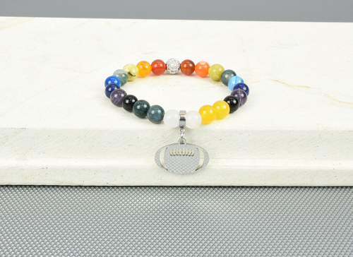 Women's Natural Gemstone Football Chakra Stretch Bracelet By Pink Box - PinkBox5-00585 Women's Natural Gemstone Football Chakra Stretch Bracelet By Pink Box - PinkBox5-00585