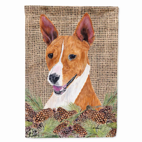Faux Burlap and Pine Cones with Dog Flag Garden Size - SC9036GF