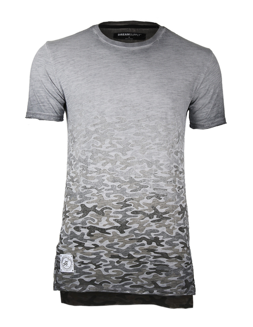 Men's Short Sleeve Camouflage Longline Side Slit Oil Wash T-shirts BROWN - S002555B002730P000009V011