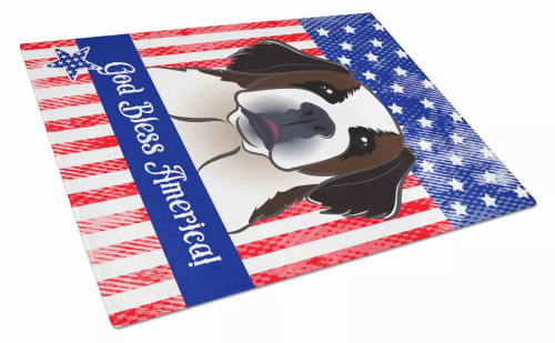 American Flag Dog Print Glass Cutting Board Large