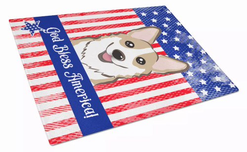 American Flag Dog Print Glass Cutting Board Large - S000213B001695P040589V044