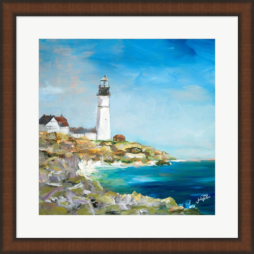 Lighthouse on the Rocky Shore I by Julie DeRice, Framed Art