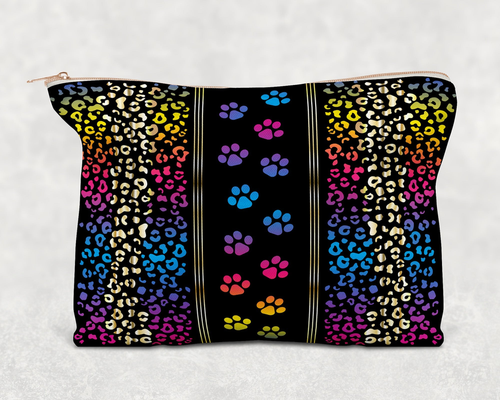 Rainbow Paw Prints  Printed Canvas Zipper Bag
