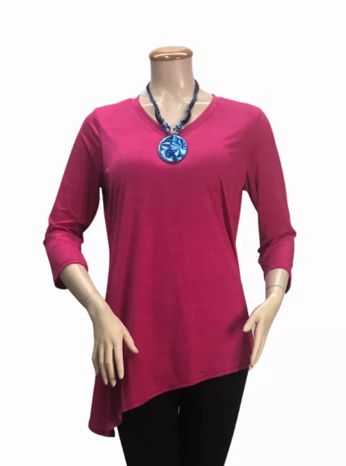 V - Neck Asymmetrical 3/4 Sleeve Tunic Top - S001372B002006P000095V041