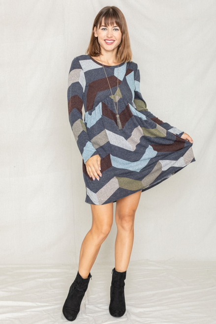 Chevron Cross Front Long Sleeve Dress - S002066B002500P000750V004