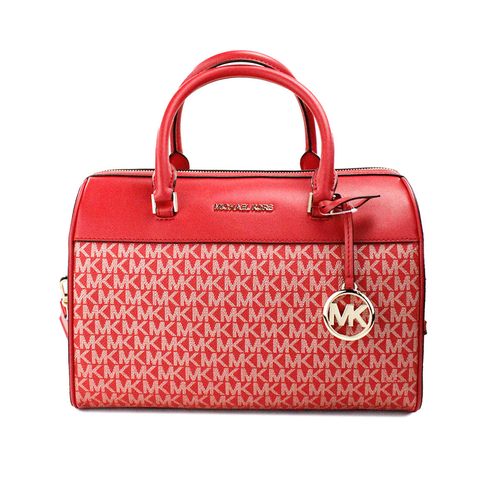 Michael Kors Travel Medium Bright Red Signature PVC Duffle Bag