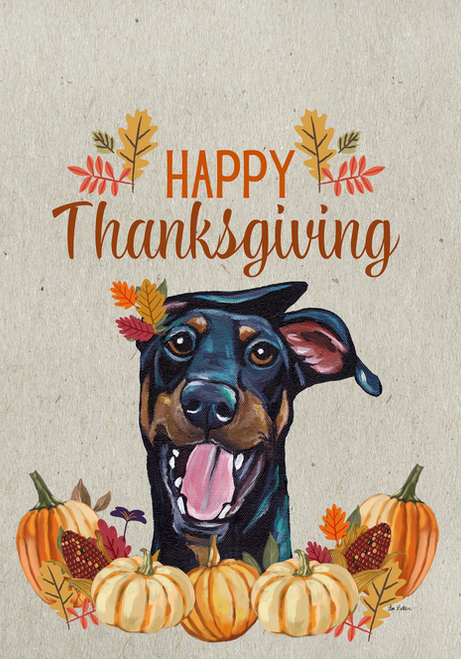 Doberman B/T Uncropped - Hippie Hound Studio Best of Breed Thanksgiving House and Garden Flag - HH27015