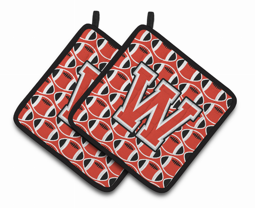 Monogram Football Pair of Pot Holders - CJ1067-WPTHD