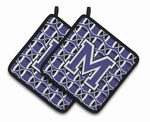 Monogram Football Pair of Pot Holders - CJ1068-MPTHD