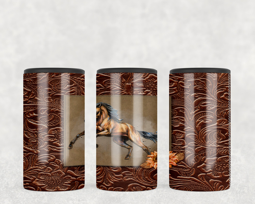 Tooled faux leather horse  Steel can hugger - optional speaker