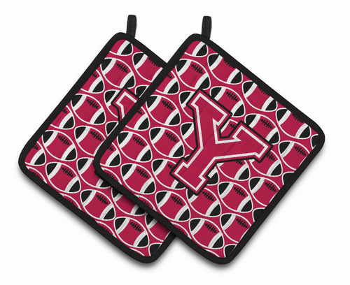 Monogram Football Pair of Pot Holders - CJ1079-YPTHD