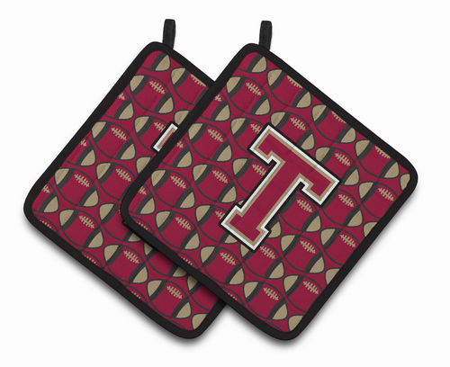 Monogram Football Pair of Pot Holders - CJ1078-TPTHD