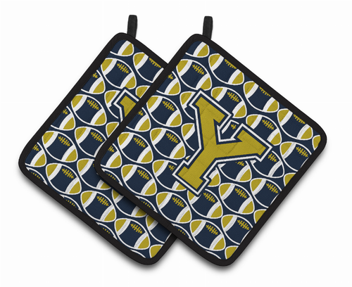 Monogram Football Pair of Pot Holders - CJ1074-YPTHD
