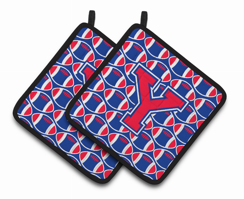 Monogram Football Pair of Pot Holders - CJ1076-YPTHD