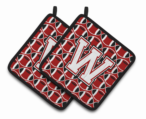 Monogram Football Pair of Pot Holders - CJ1082-WPTHD