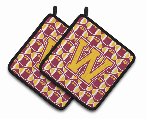 Monogram Football Pair of Pot Holders - CJ1081-WPTHD