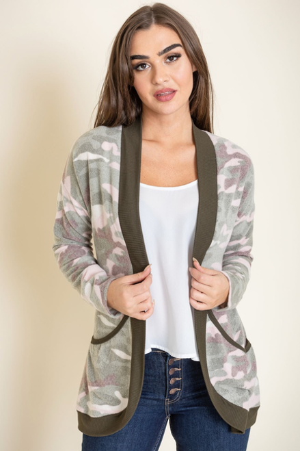 Brushed Camo Slouch Cardigan - 1Eloges230