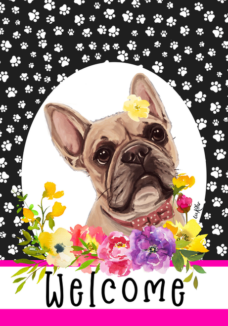 French Bulldog Cream - Hippie Hound Studios Paw Prints  House and Garden Flags - HH17116