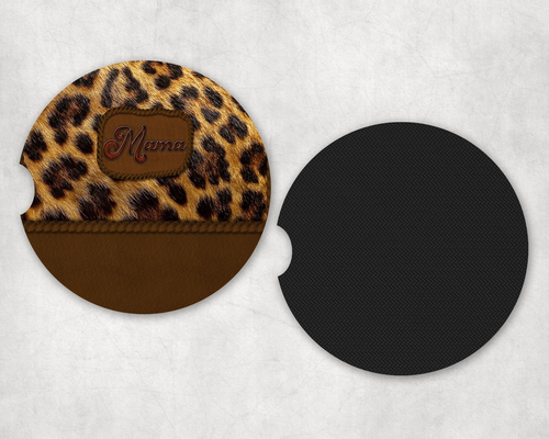 Western Leopard Print Mama |Car Coaster Set
