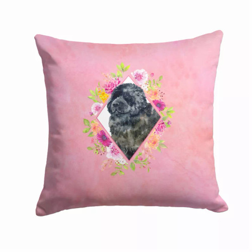 Floral Design with Dog Picture Fabric Decorative Pillow - S000213B001695P003530V000