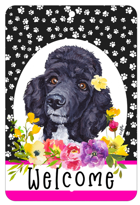 Poodle Black - HHS Paw Prints Welcome Indoor/Outdoor Aluminum Sign