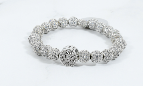 Pink Box Iced Out Initial Emblem Bracelet in Silver Accent - PBICED22MMPSLVMD