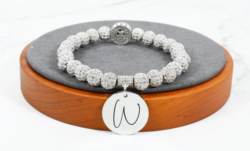 Pink Box Iced Out Initial Emblem Bracelet in Silver Accent - PBICED22MMWSLVLG