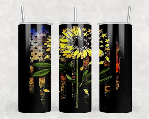 Sunflower Flag|Skinny Tumbler|Optional Bluetooth Speaker| Speaker Color Varies