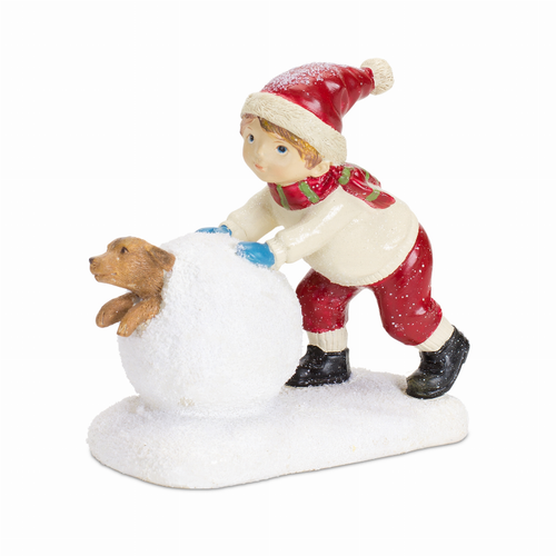 Boy w/Dog 5.5"L x 5.75"H Resin