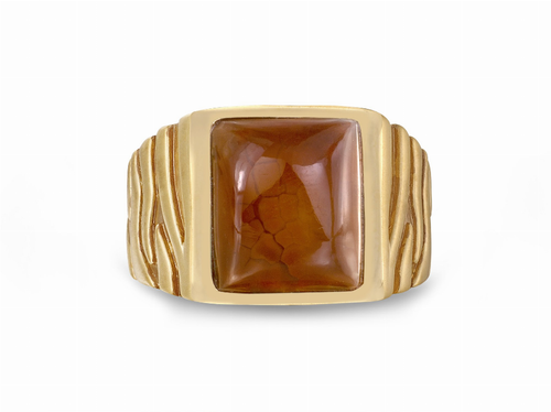Cracked Agate Stone Signet Ring in Brown Rhodium & 14K Yellow Gold Plated Sterling Silver - LMJORR0001-1 Cracked Agate Stone Signet Ring in Brown Rhodium & 14K Yellow Gold Plated Sterling Silver - LMJORR0001-1