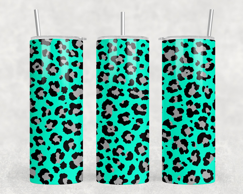 Turquoise Leopard Print|Skinny Tumbler|Optional Bluetooth Speaker| Speaker Color Varies