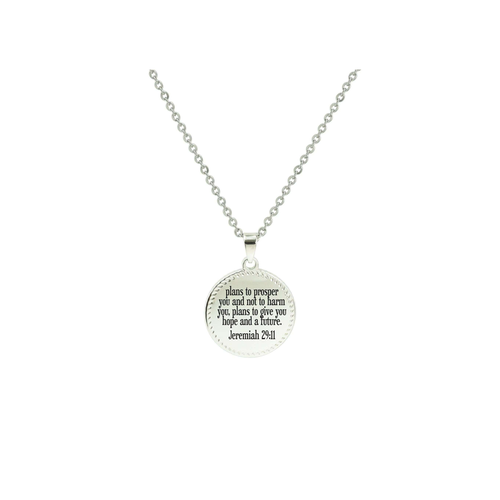 Bezeled Disc Scripture Necklace - PinkBox-25-4523