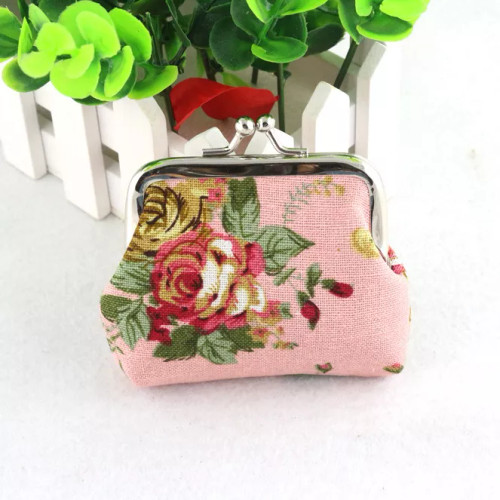 Change Purse - Floral Printed Cotton Canvas Change Purse Wallet With Snap Closure - PRN-CTT-CNV-CHN-PNK
