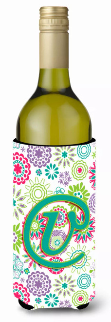 Monogram Letter Flowers Wine Bottle Hugger - CJ2011-VLITERK